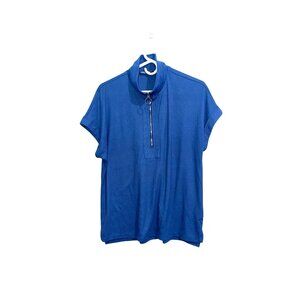 Blue Vivilli Quarter Zip Ribbed Short Sleeve Top L